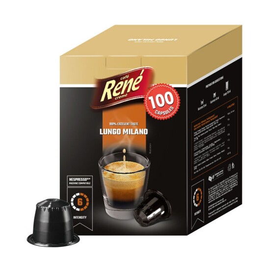 Nespresso Café René Big Pack Lungo Milano til Nespresso. 100 kapsler