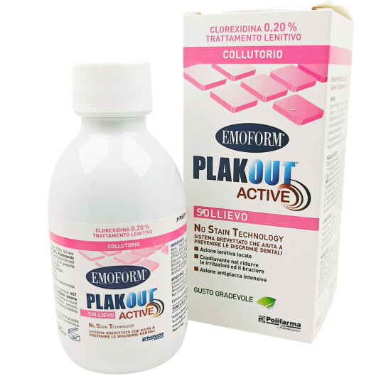 Klorheksidin 0,20% Munnvann EMOFORM PlakOut Active Soothing Treatment 200 ml.