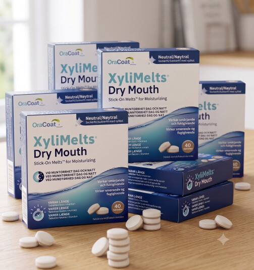 XyliMelts klebetabletter mot munntørrhet nøytral 40stk 8 stykker XyliMelts klebetabletter mot munntørrhet nøytral 40stk 8 stykker