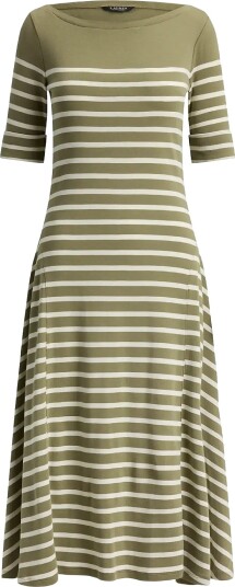 Lauren Ralph Lauren Breton Stripe Cotton Ribbed Midi Dress Green S