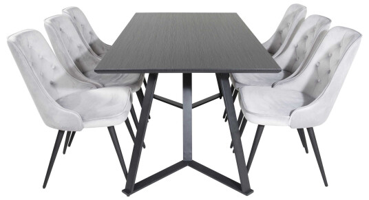 Venture Design Marina & Velvet spisegruppe Svart/svart 6 st stoler & bord 180 x 90 cm