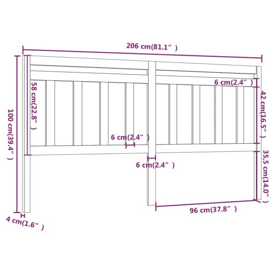 vidaXL Sengegavl honningbrun 206x4x100 cm heltre furu