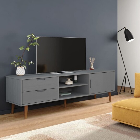 vidaXL TV-benk MOLDE grå 158x40x49 cm heltre furu 8720845542238