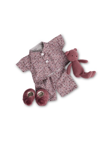 Smallstuff Dukke Clothing Flower Pyjamas Med Tøfler & Teddybjørn