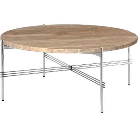 Gubi TS Salongbord 80 cm Polert Stål / Varm taupe Travertin