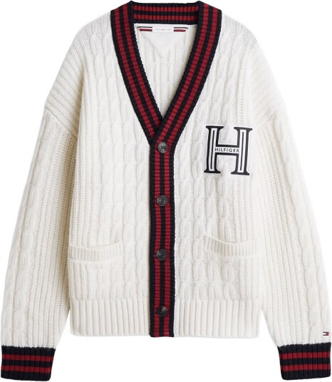 Tommy Hilfiger Cable Letterman Cardigan IVORY PETAL S