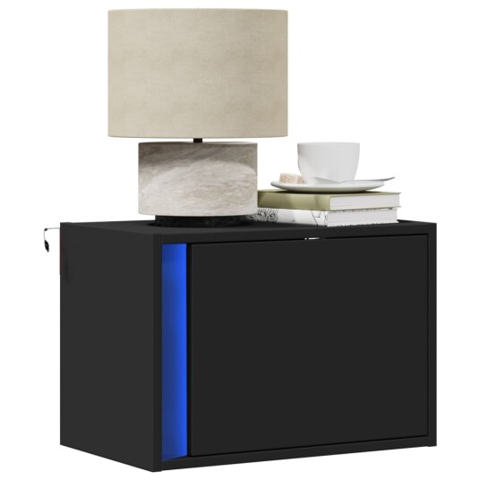  Vegghengte nattbord med LED-lys 2 stk svart 8721102966576