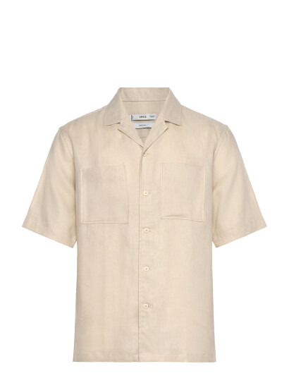 Mango 100% Linen Bowling-Collar Shirt - Beige - XS