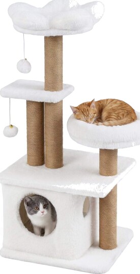 Klotre med koselig hus plattform og leker – 96 cm beige