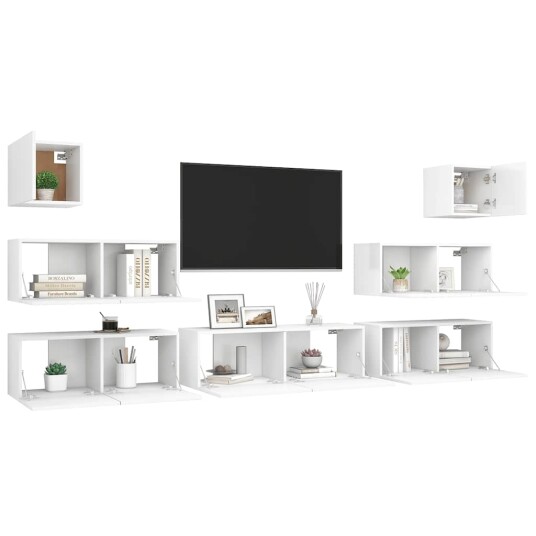 vidaXL TV-benksett 7 deler hvit sponplate