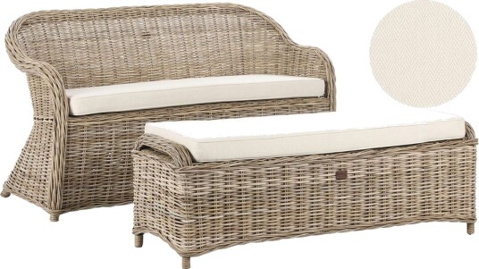 2 sitssoffa med fotpall Beliani Susua Nature\|\|White