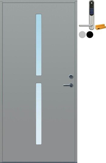 Ytterdør Bygg1 Forus 03 Klarglass med Yale Entrus BxH: 100x200 cm, Høyre, NCS S-3502-B, Lys Grå, Yale Sølv