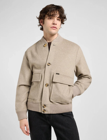 Lee Jeans Wool Bomber Jacket - Beige - M Lee Jeans Wool Bomber Jacket - Beige - M