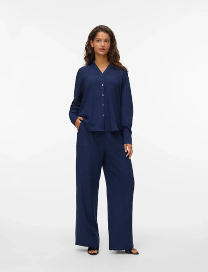 Vero Moda Vmmelaney Queeny Ls Shirt Wvn Noos - Navy - XL