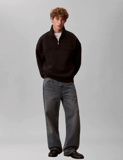 Calvin Klein Ls Spacer Mock Neck Qtr Zip   Black   S