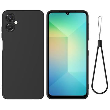 Samsung Galaxy A06 5G Flytende silikon deksel med håndstropp Svart