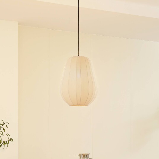 Lindby hengelampe Helin beige Ø 30 cm stoff