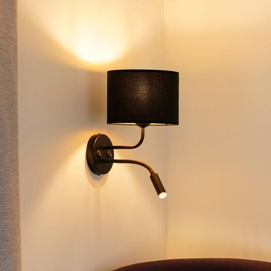Duolla Vegglampe svart fløyel svart med leselampe