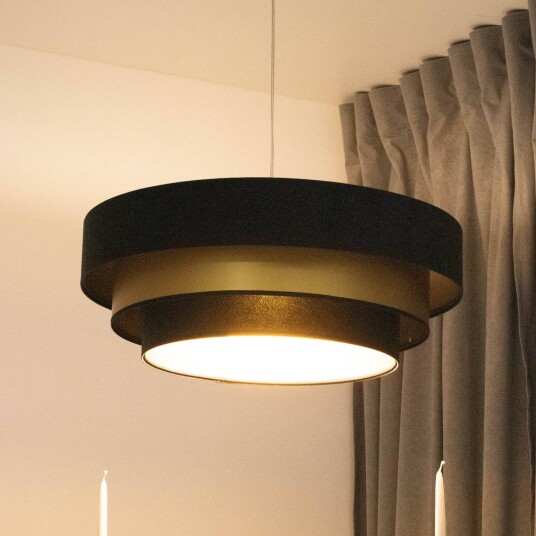 Maco Design Triniti hengelampe svart/gull Ø 60 cm tekstil