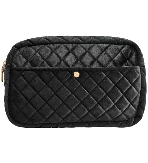 Fan Palm Black Medium Velvet Beauty Bag Fan Palm Black Medium Velvet Beauty Bag