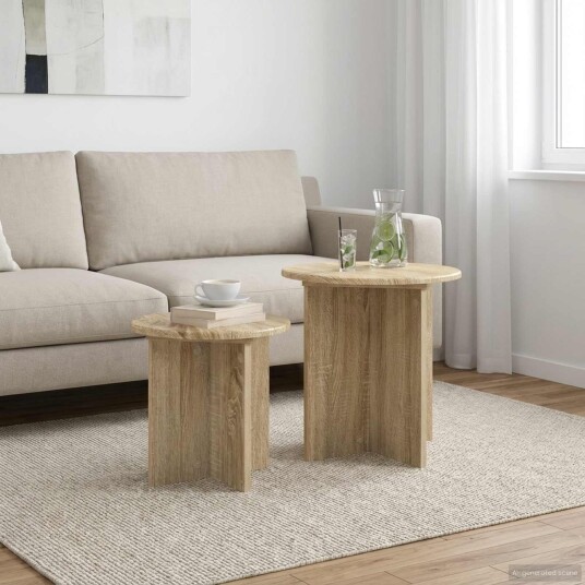 vidaXL Sidebordssett med lagring 2 pcs Sonoma eik Konstruert tre vidaXL Sidebordssett med lagring 2 pcs Sonoma eik Konstruert tre