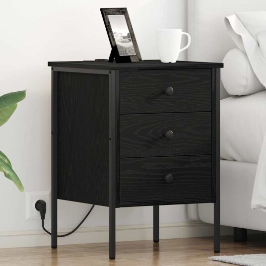 Sengeskaps 2 pcs Svart eik 42 x 41 x 61 cm Konstruert tre Sengeskaps 2 pcs Svart eik 42 x 41 x 61 cm Konstruert tre
