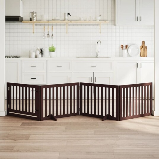 Vidaxl Hundeport Sammenleggbar 4 Paneler Brun 320 cm Poppeltre