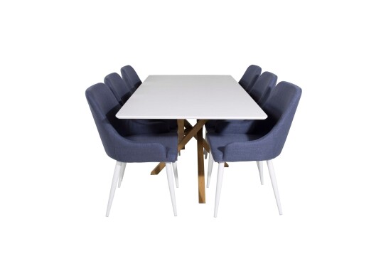 Venture Design Piazza & Plaza spisegruppe Hvit/blå 6 st stoler & bord 180 x 90 cm