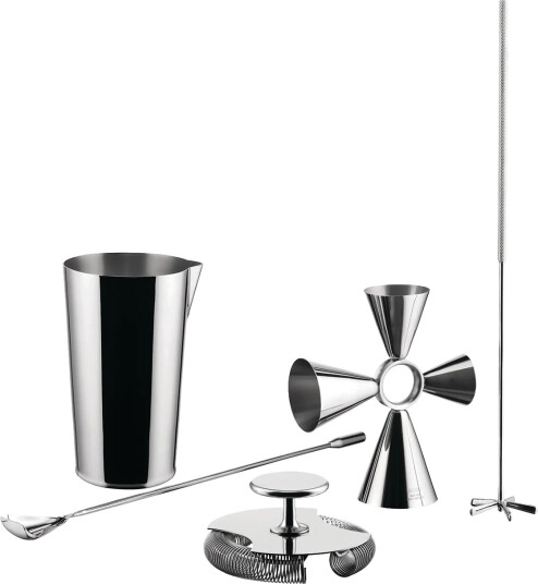 Alessi Set: Mixing Glass "Quadri Combo Jigger" Double Mixing Spoon And "Baton Lélé" Stirrer Silver ONE SIZE