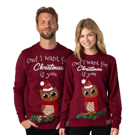 Silly Santa Owl I Want For Christmas Julegenser - Small