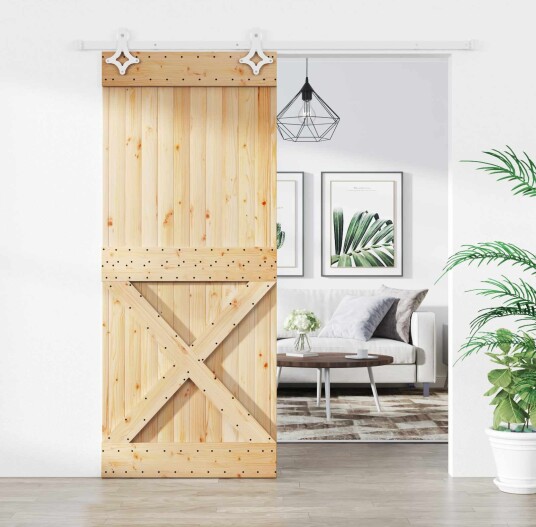 Skyvedør Naturlig og Hvit 85 x 210 cm Massiv Furu Tre Skyvedør Naturlig og Hvit 85 x 210 cm Massiv Furu Tre