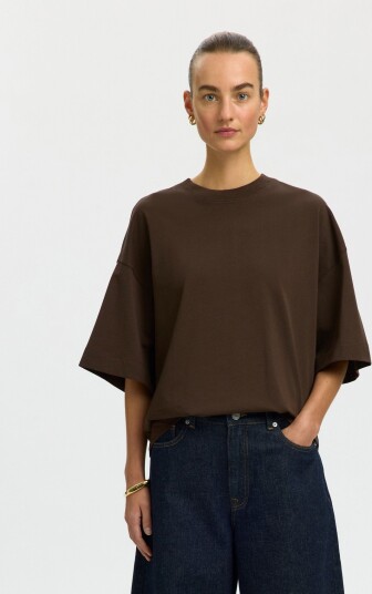 Selected Slwcolwoman 2/4 Oversized Tee Noos Brown XXL