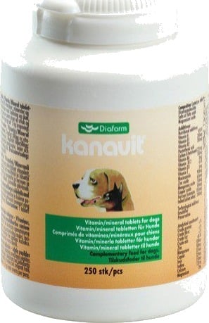Diafarm Kanavit tabeletter for hunder - 250 stk. Vitamin- og mineraltabletter for pels- og tannhelse