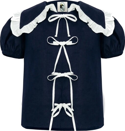 Sleeper Puff Linen Lounge Shirt In Navy   NAVY   L
