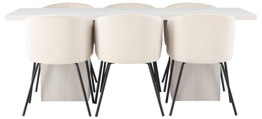 Venture Design Olga & Berit spisegruppe Beige/hvit 6 stoler & bord 200 x 90 cm