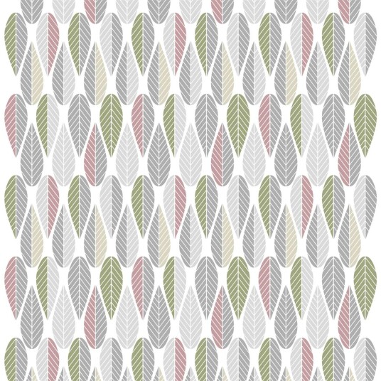 Arvidssons Textil Blader stoff rosa-grå-grønn