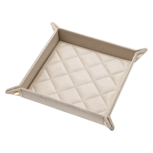 DARK Velvet Quilted Jewellery Tray Medium Sand