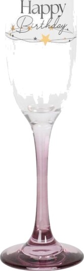Happy Birthday - Champagneglass med Rosa Stett i Gaveeske