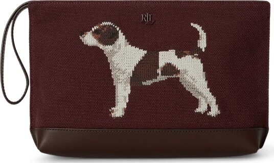 Lauren Ralph Lauren Dog Embroidered Canvas Large Pouch DARK GARNET/CHEST One Size Lauren Ralph Lauren Dog Embroidered Canvas Large Pouch DARK GARNET/CHEST One Size