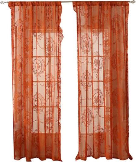 Oransje Gjennomsiktige Gardiner 140*200CM Lange 2 Paneler Strikket Rustikk Blomstermønster Blonder Gjennomsiktige Gardiner for Stanglomme Personvern Gardiner
