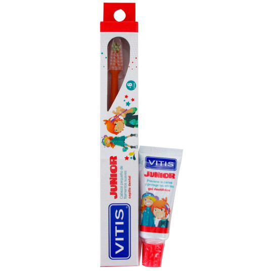 Vitis Barnetannbørste + Tannkrem Junior Gel Tutti Frutti GRØNN