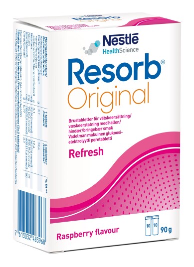 Resorb Original Brusetabletter, Bringebærsmak 2x10 stk. Resorb Original Brusetabletter, Bringebærsmak 2x10 stk.