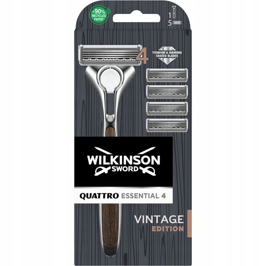 Wilkinson Sword Quattro Essential 4 VINTAGE barberhøvel + 5 barberblader Wilkinson Sword Quattro Essential 4 VINTAGE barberhøvel + 5 barberblader