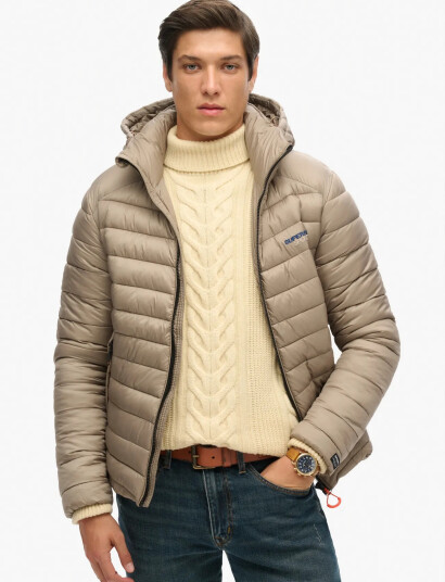 Superdry Hooded Fuji Padded Jacket   Beige   M