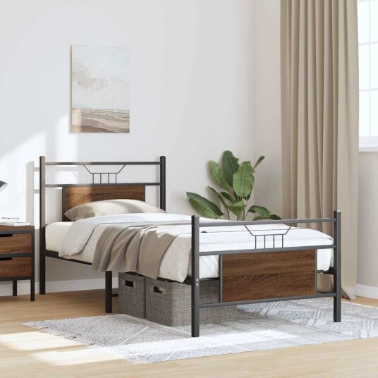 Sengeramme uten madrass brun eik 90x190 cm konstruert tre