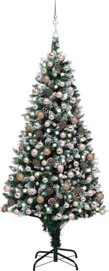 vidaXL Kunstig juletre med LED og kulesett og furukongler 210 cm
