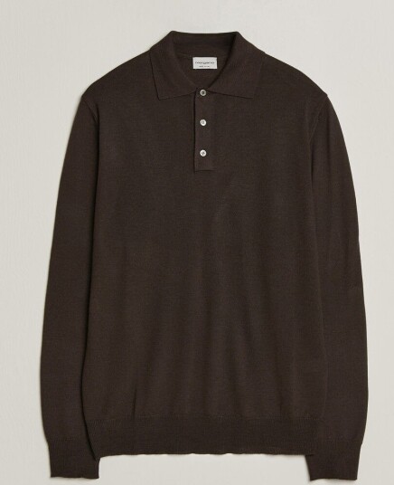 Morgano Extra Fine Merino Wool Polo Dark Brown