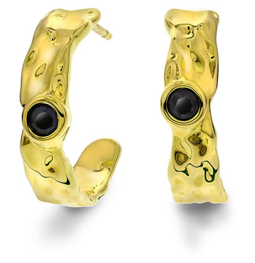 Shapes by Gulldia, Stone øreringer i 925 forgylt sølv med struktur og sort zirkonia