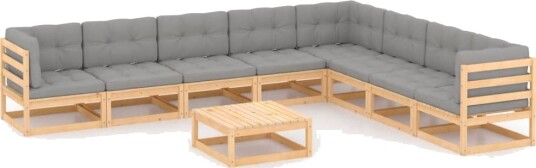 vidaXL Hagesofagruppe med puter 9 deler heltre furu