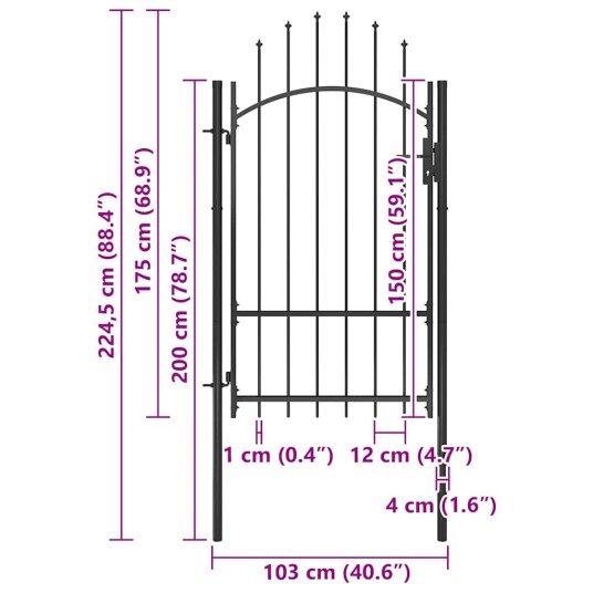 vidaXL Hageport stål 1x2,2 m svart vidaXL Hageport stål 1x2,2 m svart